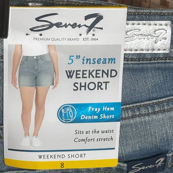 Seven7 Frayed Hem Distressed Denim Weekend Shorts, 5" Rise - Picture 4 of 5